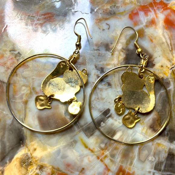 Gold Kitty Hoop Dangle Earrings - Picture 2 of 4
